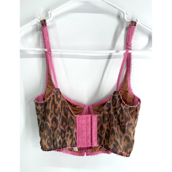 Out From Under Urban Outfitters Lace Mesh Corset Bustier Top Med Brown Leopard - Picture 4 of 6
